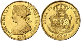 1860. Isabel II. Madrid. 100 reales. (Cal. 25). 8,45 g. Leves marquitas. Brillo original. EBC+.