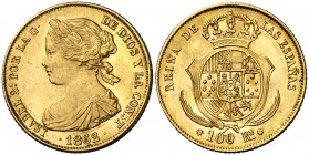 1862. Isabel II. Sevilla. 100 reales. (Cal. 40). 8,37 g. Bella. EBC+.