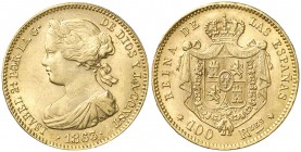 1863. Isabel II. Sevilla. 100 reales. (Cal. 41). 8,40 g. Leves golpecitos. Rara. EBC-/EBC.