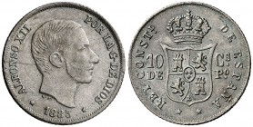 1883. Alfonso XII. Manila. 10 centavos. (Cal. 96). 2,60 g. MBC/MBC+.