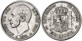 1881*1881. Alfonso XII. MSM. 1 peseta. (Cal. 56). 4,91 g. Escasa. MBC-.