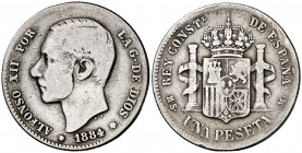 1884*----. Alfonso XII. MSM. 1 peseta. (Cal. 60). 4,81 g. Limpiada. Rara. BC.