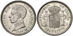 1904*1904. Alfonso XIII. SMV. 1 peseta. (Cal. 50). 5,15 g. EBC+.