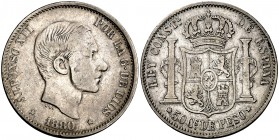 1880. Alfonso XII. Manila. 50 centavos. (Cal. 78). 12,83 g. Rara. MBC-/MBC.