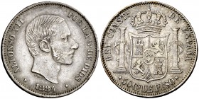1884. Alfonso XII. Manila. 50 centavos. (Cal. 84). 12,99 g. MBC.