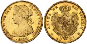 1868*1873. I República. 10 escudos. (Cal. 1). 8,35 g. Leves marquitas. Bonito color. EBC+.