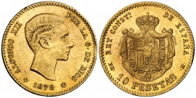 1878*1878. Alfonso XII. EMM. 10 pesetas. (Cal. 23). 3,22 g. Leves marquitas. Bonito color. Escasa. MBC+.