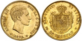 1876*1876. Alfonso XII. DEM. 25 pesetas. (Cal. 1). 8,05 g. Golpecito. EBC.