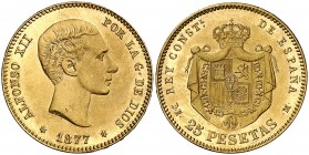 1877*1877. Alfonso XII. DEM. 25 pesetas. (Cal. 3). 8,03 g. Leves golpecitos y rayitas. MBC+.