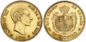 1880*1880. Alfonso XII. MSM. 25 pesetas. (Cal. 10). 8,04 g. EBC-.