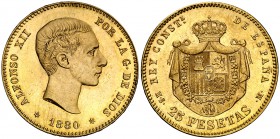 1880*1880. Alfonso XII. MSM. 25 pesetas. (Cal. 10). 8,04 g. Bella. EBC+.