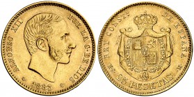 1883*1883. Alfonso XII. MSM. 25 pesetas. (Cal. 18). 8,05 g. Escasa. MBC+.