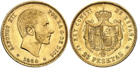 1884*1884. Alfonso XII. MSM. 25 pesetas. (Cal. 19). 8,01 g. MBC+.