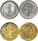 L'Ametlla del Vallès. 25 céntimos y 1 peseta. (Cal. 1, como serie completa). Serie de 2 monedas. Escasas. MBC+.