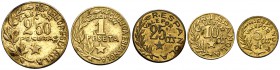 Menorca (Baleares). 5, 10, 25 céntimos, 1 y 2,50 pesetas. (Cal. 12). Serie completa de 5 valores. MBC/EBC.