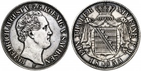 1853. Alemania. Sajonia. Federico Augusto II. F (Stuttgart). 1 taler. (Kr. 1175). 22,15 g. AG. Golpecitos. MBC+.
