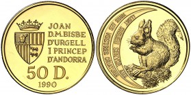 1980. Andorra. 50 diners. (Fr. 8) (Kr. 64). 15,55 g. AU. Conservación de la Naturaleza. En estuche oficial con certificado. Proof.