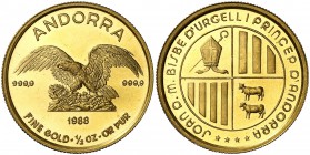 1988. Andorra. 1/2 onza. (Fr. 6a) (Kr. falta). 15,56 g. AU. Proof.