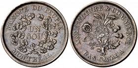 (1838). Canadá. Bajo Canadá. Agricultura y comercio Montreal. 1 sou. (Kr. Tn4). 9,07 g. CU. "Banque du peuple". MBC+.