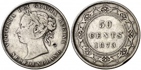 1873. Canadá. Terranova. Victoria. 50 centavos. (Kr. 6). 11,63 g. AG. Pequeña incisión en anverso. (MBC-).