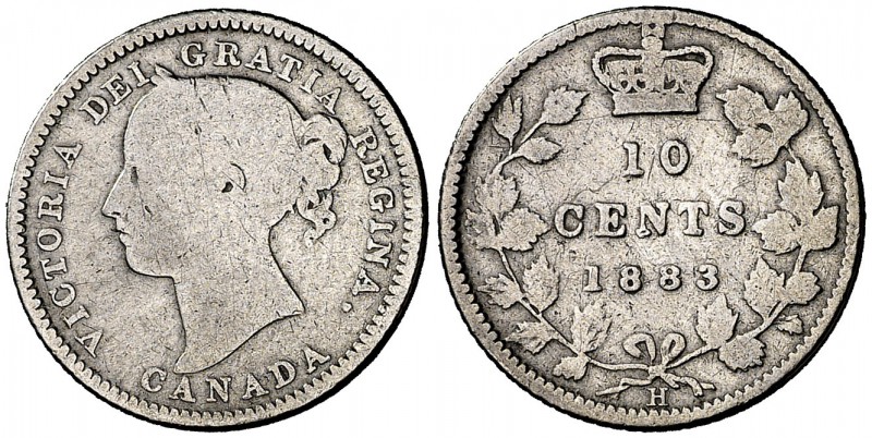 1883. Canadá. Victoria. H (Heaton, Birmingham). 10 centavos. (Kr. 3). 2,22 g. AG...