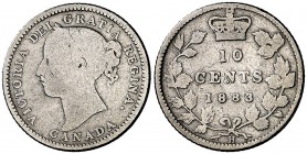 1883. Canadá. Victoria. H (Heaton, Birmingham). 10 centavos. (Kr. 3). 2,22 g. AG. BC/BC+.