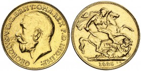 1925. Inglaterra. Jorge V. 1 libra. (Fr. 404) (Kr. 820). 7,85 g. AU. Sirvió como joya. Falsa de joyería. (MBC-).
