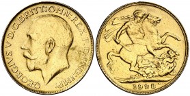 1928. Inglaterra. Jorge V. 1 libra. 7,94 g. AU. Falsa de joyería. (MBC-).