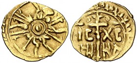Italia. Sicilia. Ruggero II (1105-1154). Tari de oro. (Mitch. W. of I. 581) (Biaggi 1220) (MIR 22). 0,65 g. Ceca y fecha fuera de cospel. MBC.