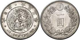 Año 3 (1914). Japón. Yoshihito. 1 yen. (Kr. 38). 26,88 g. AG. Leves rayitas. MBC+.