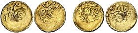 AH 1251 y 1255 (1835 y 1839). Marruecos. Mulay abd al-Rahman. Hadratfas. 1 benduqui. (Kr. 150.2) (Eustache 781 y 786) AU. Lote de 2 piezas con restos ...