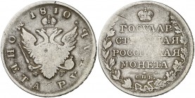 1810. Rusia. Alejandro I. (San Petersburgo). . 1 rublo. (Kr. 125a). 19,82 g. AG. Rara. BC+.