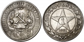 1921. Rusia. A. 1 rublo. (Kr. 84). 15,74 g. AG. Escasa. MBC+.