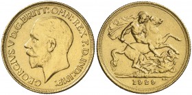 1929. Sudáfrica. Jorge V. SA. 1 libra. (Fr. 5) (Kr. A22). 7,97 g. AU. Sirvió como joya. Falsa de joyería. (MBC).