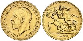 1930. Sudáfrica. Jorge V. SA. 1 libra. (Fr. 5) (Kr. A22). 7,97 g. AU. Sirvió como joya. Falsa de joyería. (MBC-).