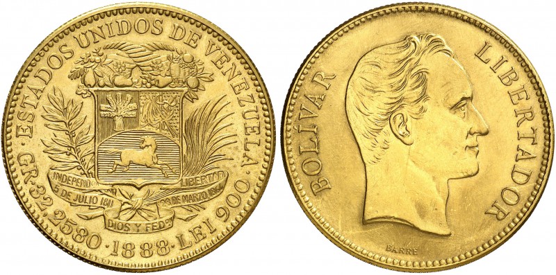 1888. Venezuela. Caracas. 100 bolívares. (Fr. 2) (Kr. 34). 32,06 g. AU. Falsa de...