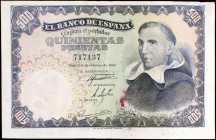 1946. 500 pesetas. (Ed. D53). 19 de febrero, Padre Vitoria. Algo descentrado. Raro. MBC.