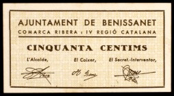 Benissanet. 50 céntimos. (T. 496). Raro. MBC+.
