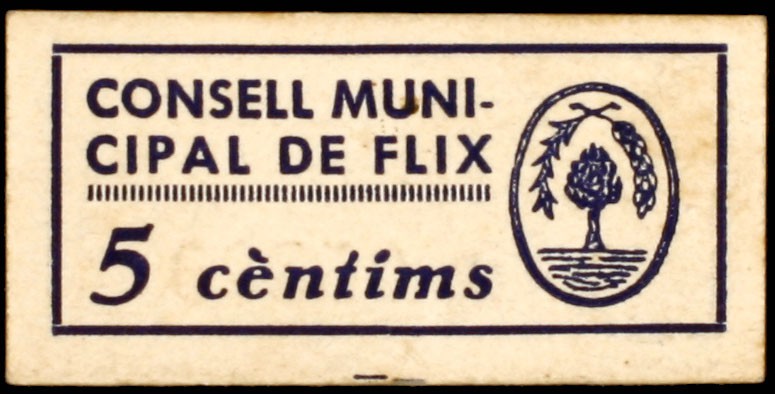 Flix. 5, 25, 50 céntimos y 1 peseta. (T. 1188 a 1190 y 1192). Lote de 3 billetes...