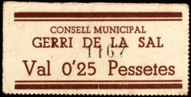 Gerri de la Sal. 0,25 céntimos. (T. 1292). Cartón. Raro. MBC.