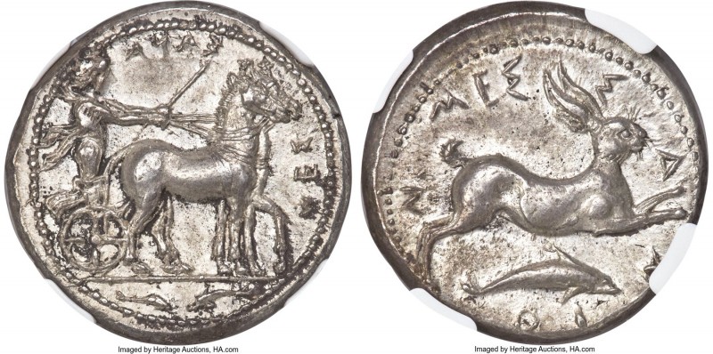 SICILY. Messana. Ca. 425-413 BC. AR tetradrachm (25mm, 17.21 gm, 6h) NGC Choice ...