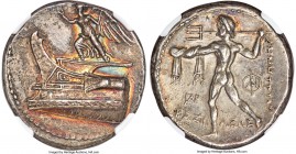 MACEDONIAN KINGDOM. Demetrius I Poliorcetes (306-283 BC). AR tetradrachm (28mm, 17.87 gm, 12h). NGC Choice AU 5/5 - 3/5, Fine Style, light smoothing. ...