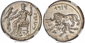 CILICIA. Tarsus. Mazaeus, as Satrap (ca. 361-334 BC). AR stater (23mm, 10.83 gm, 9h). NGC MS 5/5 - 3/5, Fine Style. B'LTRZ (Aramaic), Ba'altars seated...