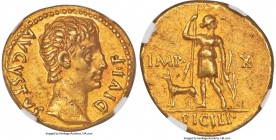 Augustus (27 BC-AD 14). AV aureus (19mm, 7.82 gm, 3h). NGC Choice XF 5/5 - 3/5, marks. Lugdunum, ca. 15-13 BC. DIVI•F-AVGVSTVS, bare head of Augustus ...