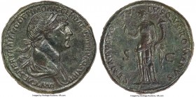 Trajan (AD 98-117). AE sestertius (34mm, 30.10 gm, 7h). AU, tooling. Rome, AD 114-117. IMP CAES NER TRAIANO OPTIMO AVG GER DAC P M TR P COS VI P P, la...
