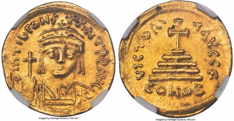 Tiberius II Constantine (AD 578-582). AV solidus (21mm, 4.47 gm, 6h). NGC Choice...