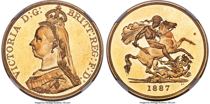 Victoria gold Proof 5 Pounds 1887-S PR64 Cameo NGC, Sydney mint, KM11 (Rare; thi...