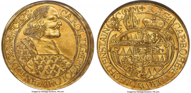 Olmütz. Karl II gold 5 Ducat 1678 UNC Details (Obverse Rim Filed) NGC, Kremsier ...