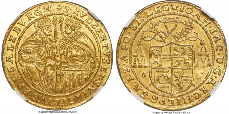 Salzburg. Johann Jakob Khuen von Belasi gold 6 Ducat 1565 MS62 NGC, Fr-623, Prob...