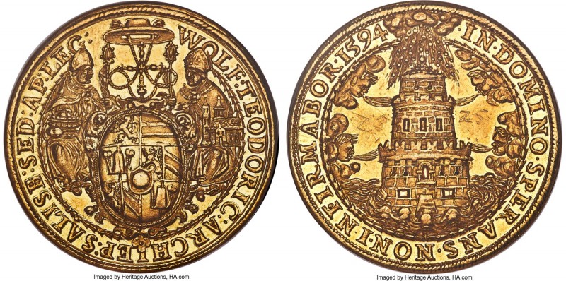 Salzburg. Wolf Dietrich von Raitenau gold 25 Ducat 1594 UNC Details (Obverse Gra...